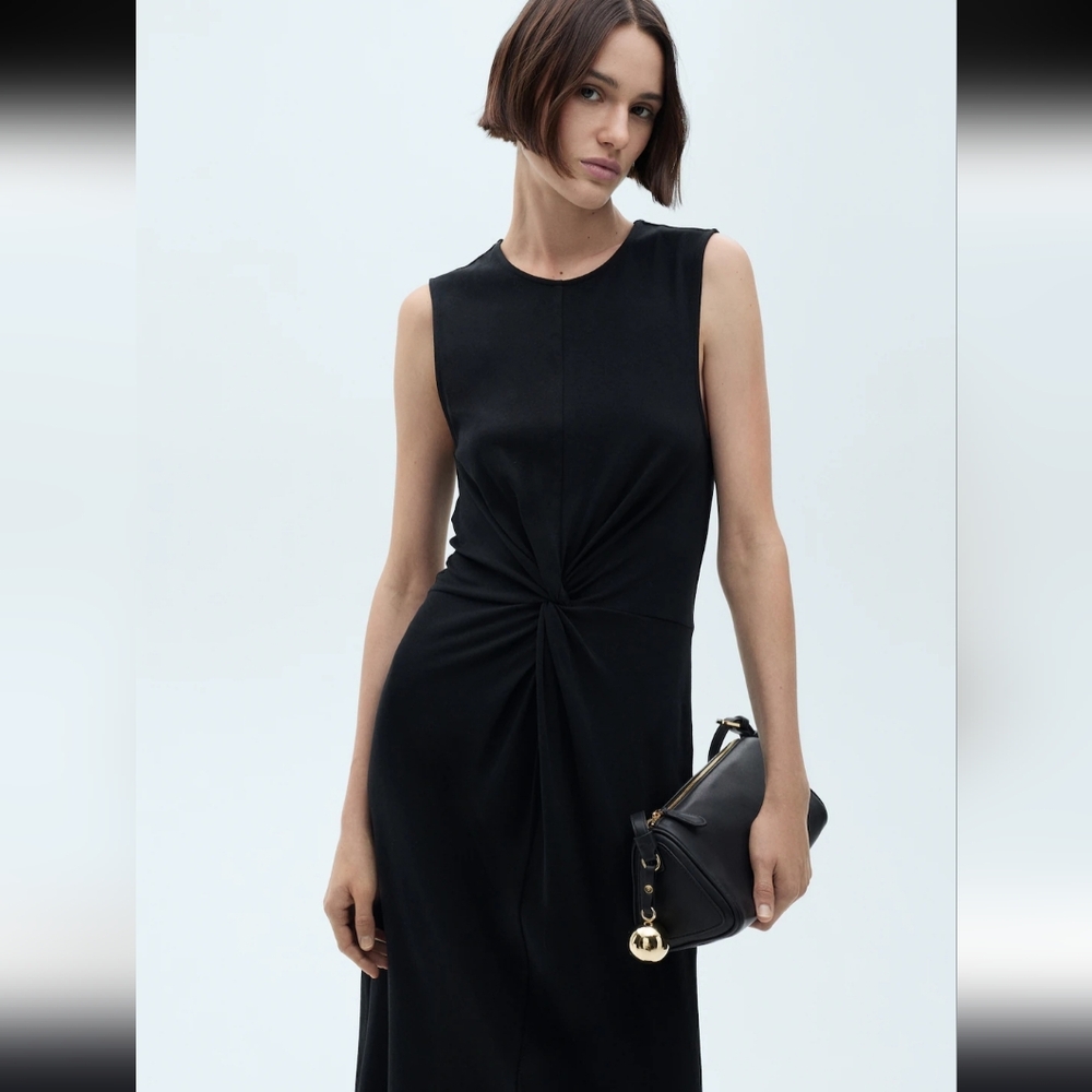 Mango Black Midi Dress with Twist Detail • NWOT 🦈
